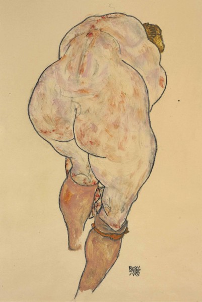 Female Nude Pulling up Stockings, Back View, 1918.