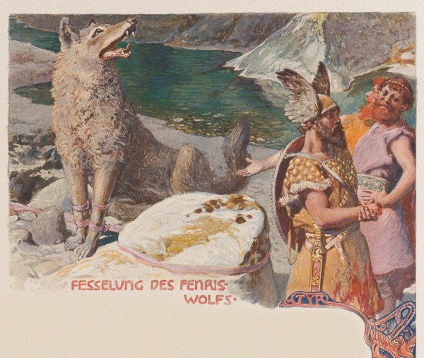 Binding of Fenris. From Valhalla: Gods of the Teutons, c. 1905.