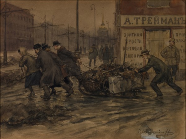 Rich merchants and Russian noblemen set to pulling out rubbish from yards, 1920.