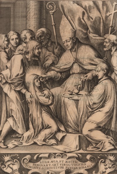 Toribio Alfonso Mogrovejo confirms Rose of Lima, 1670. Creator: Anonymous.