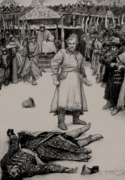 Illustration to the poem The Song of the Merchant Kalashnikov by M. Lermontov, 1891. Creator: Vasnetsov, Viktor Mikhaylovich (1848-1926).