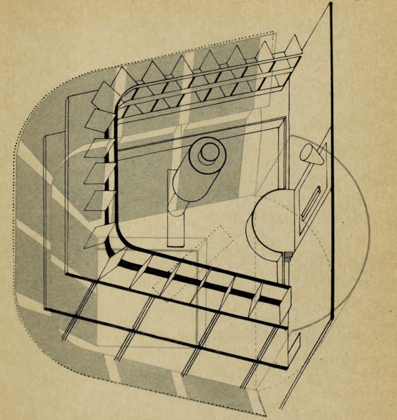 U-Theatre. From The stage at the Bauhaus (Die Bühne im Bauhaus), 1925. Creator: Molnar, Farkas (1897-1945).