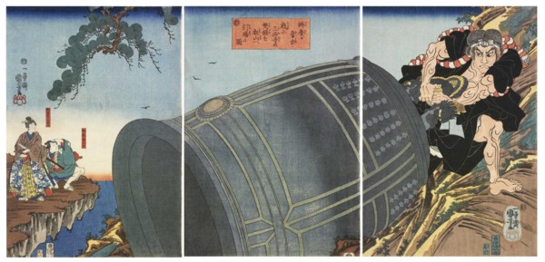Benkei's Heroic Strength: Playfully Dragging the Bell of Mii Temple up Mount Hiei, ca 1845.