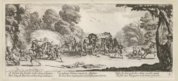 The Miseries and Misfortunes of War, folio 8: Attack on a Coach, 1633.