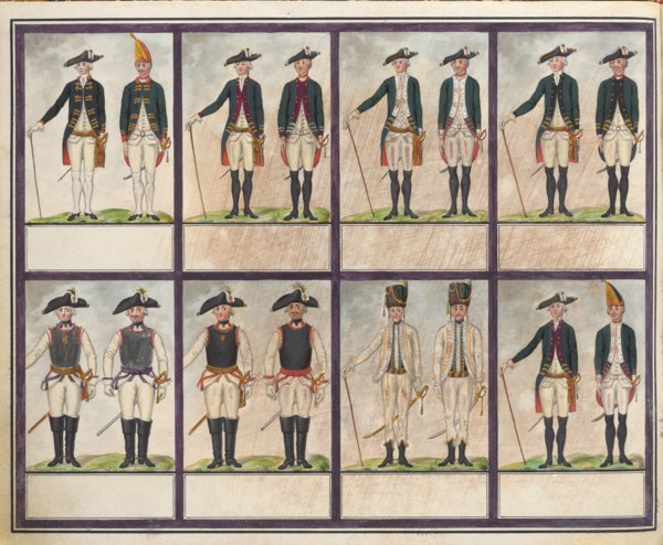Table of uniforms of the troops of Paul I., Gatchina, 1793-1796.