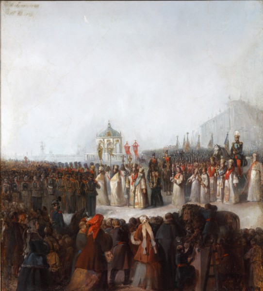 The Great Blessing of Waters on the Neva river, 1850s.