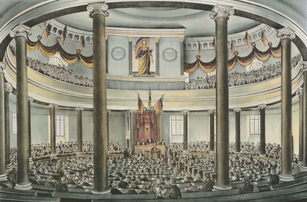 Session of the Frankfurt National Assembly in the Paulskirche at Frankfurt am Main, 1848.