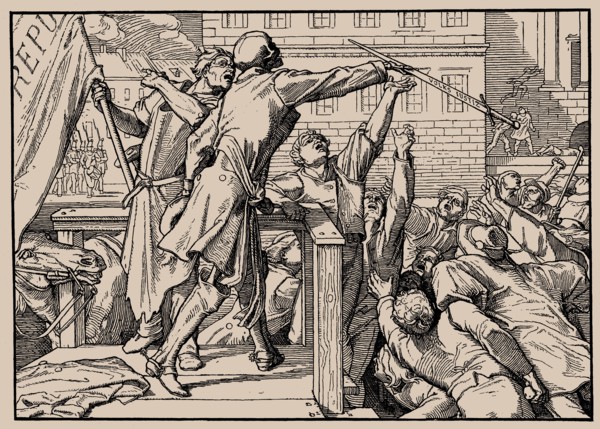Also a Dance of Death, Sheet IV (Death hands the sword to the people), 1849.