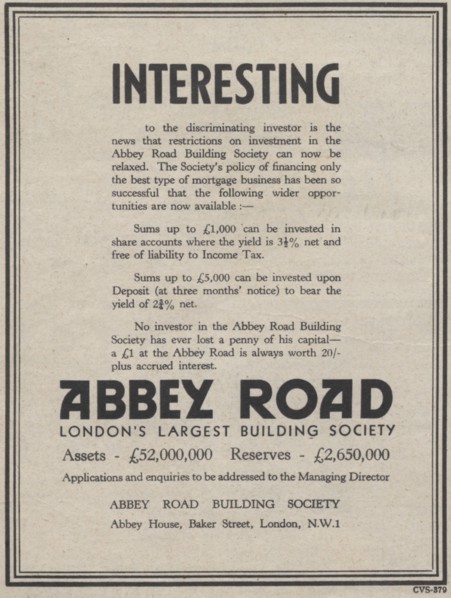 Abbey Road Building Society, 1939. Artist: Unknown