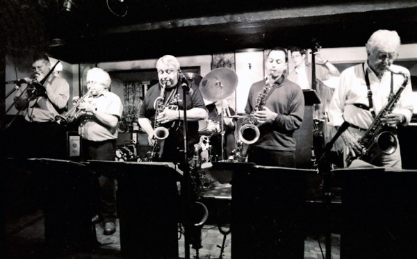 Mark Nightingale, Henry Lowther, Alex Garnett and Alan Stuart, Watermill, Dorking, Surrey, 2000. Artist: Brian O'Connor