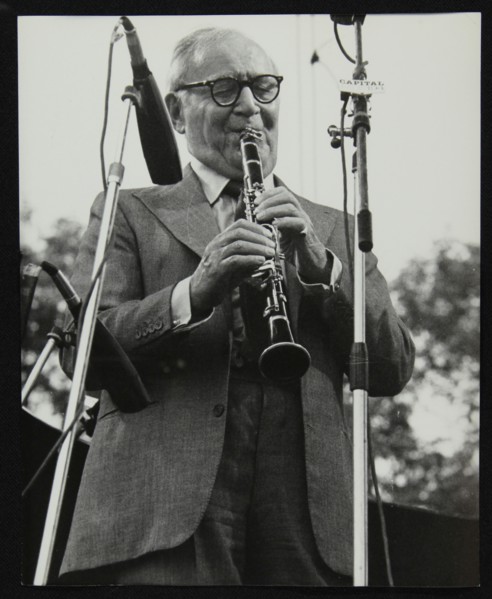 Benny Goodman playing his clarinet, Knebworth, Hertfordshire, 1982. Artist: Denis Williams