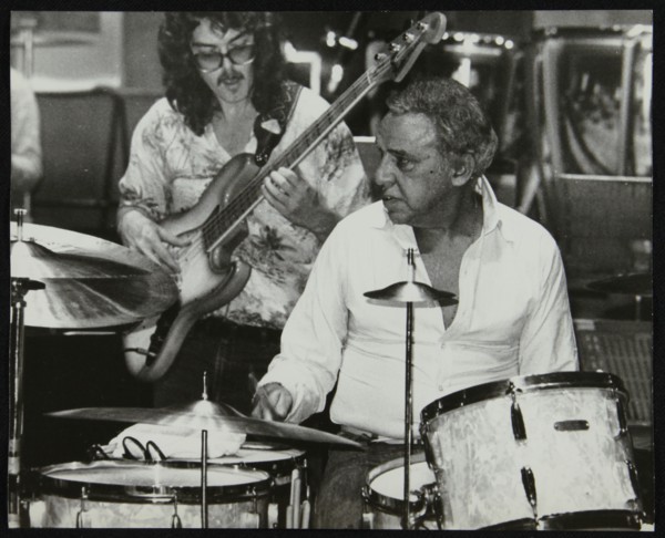 Buddy Rich and Dave Carpenter playing at the Royal Festival Hall, London, June 1985. Artist: Denis Williams