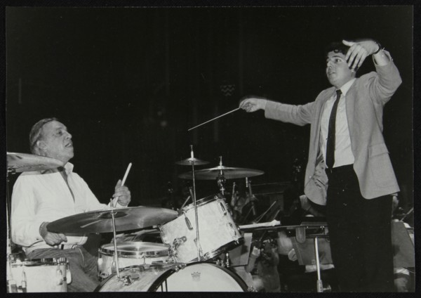 Buddy Rich and conductor Andrew Litton, Royal Festival Hall, London, June 1985. Artist: Denis Williams