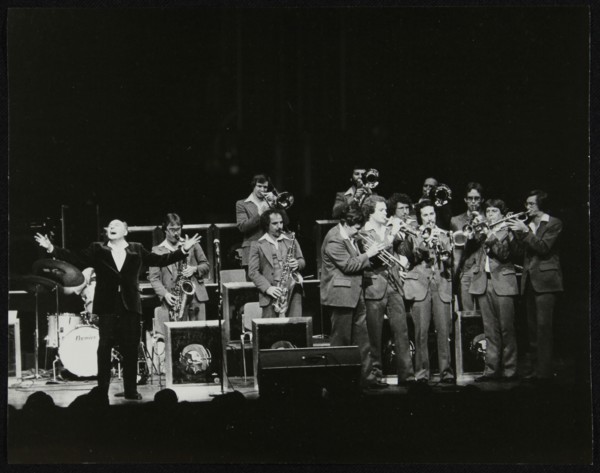 Woody Herman and his orchestra in concert at the Forum Theatre, Hatfield, Hertfordshire, 1980. Artist: Denis Williams