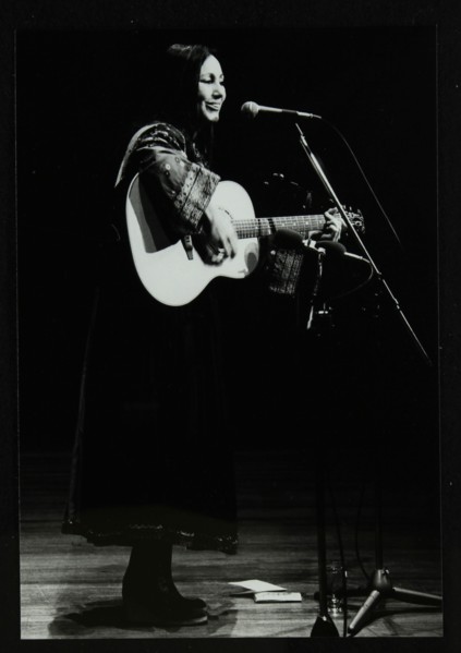 American folk musician Julie Felix on stage at the Forum Theatre, Hatfield, Hertfordshire, 1979. Artist: Denis Williams
