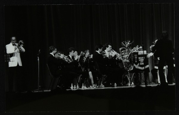 Don Lusher in concert with the Welwyn Garden City Band, Hatfield Polytechnic, Hertfordshire, 1984. Artist: Denis Williams