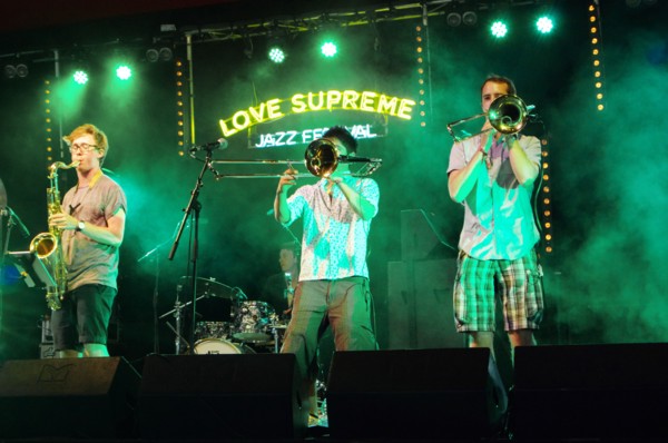 Tom Green, Alex Hitchcock and Vij Prakash, Love Supreme Jazz Festival, Glynde Place, East Sussex, 20 Artist: Brian O'Connor.