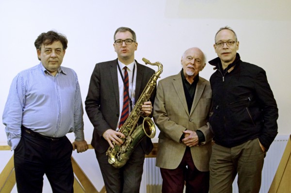 John Critchinson, Stan Tracey, Simon Spillett and Alec Dankworth, February 11, 2017. Artist: Brian O'Connor.
