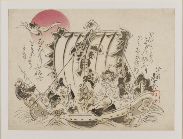 The seven gods of good fortune on a takarabune, or treasure ship, published 1886. Artist: Shibata Zeshin.