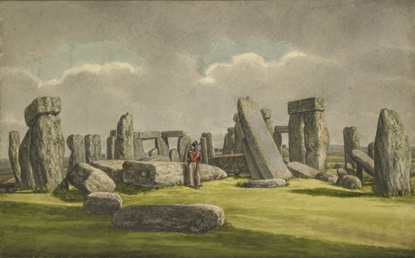 Stonehenge from the W.S.W., showing ruins with soldier, 1824-1839. Artist: Henry Browne.