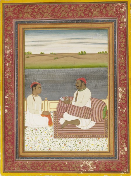 Man seated on a terrace with an attendant or pupil, 19th century. Artist: Unknown.