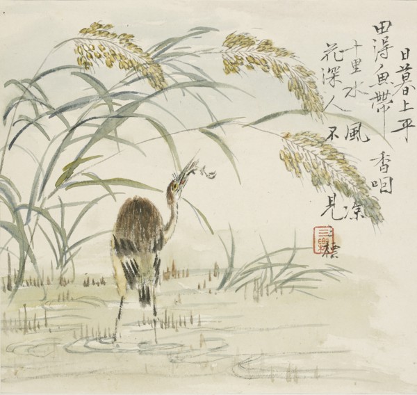 An egret eating a fish, 1857. Artist: Jin Yuan.