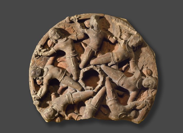 Boss from a temple ceiling with circle of flying warriors, late 8th century-early 9th century Artist: Unknown.