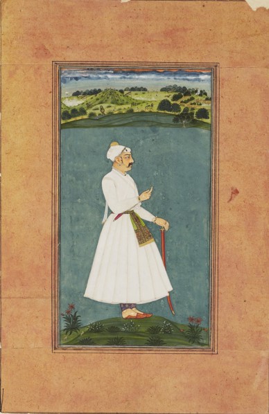 Sawai Jai Singh standing in a landscape, c1730. Artist: Unknown.