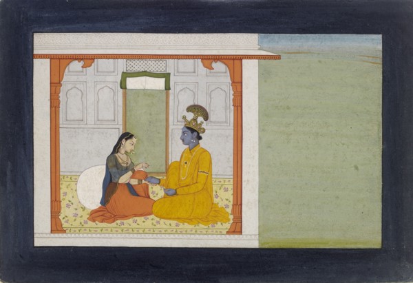 The nayika comments on her lover?s new ring, 1780-1785. Artist: Nikka.