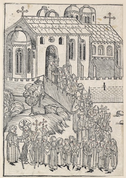 Christ greeting a pilgrim, c1491. Artist: Michael Wolgemut.