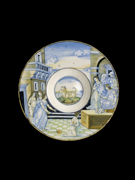 Plate with the Calumny of Apelles, c1522. Artist: Nicola da Urbino.