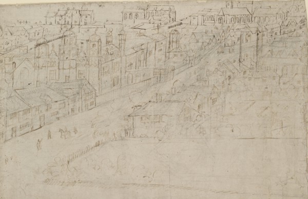Panorama of London as seen from Southwark: Borough High Street with St Mary Overy, 1554. Artist: Anthonis van den Wyngaerde.
