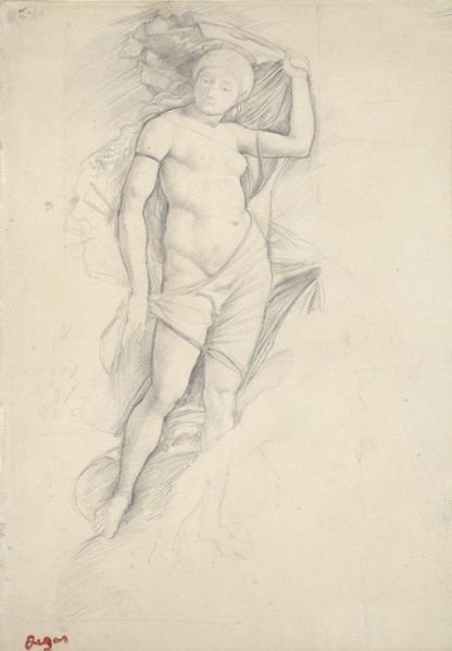 Woman, partly draped, with a slight Study of a Centaur, lower right, late 19th century. Artist: Edgar Degas.