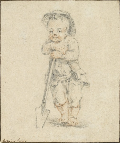 Boy leaning on a Spade. Artist: Unknown.
