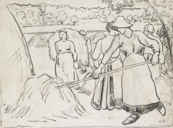 Compositional study of harvesters in a landscape, c1893. Artist: Camille Pissarro.