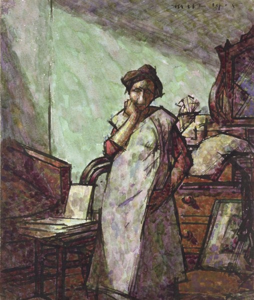 Interior with Mrs Mounter in an Overall, 1 December 1918. Artist: Harold Gilman.