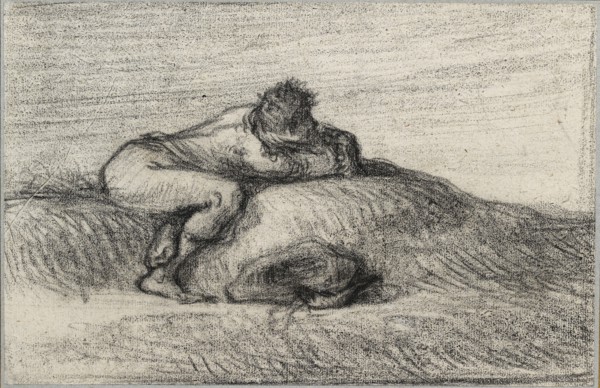 Man crouching on a Hillock, 1848-1850. Artist: Jean Francois Millet.