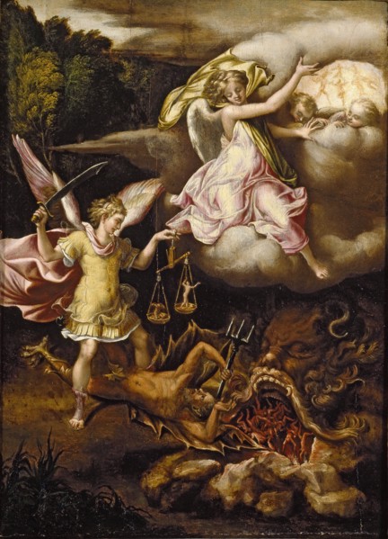 St Michael subduing Satan and weighing the Souls of the Dead, c1540-1549. Artist: Lelio Orsi.