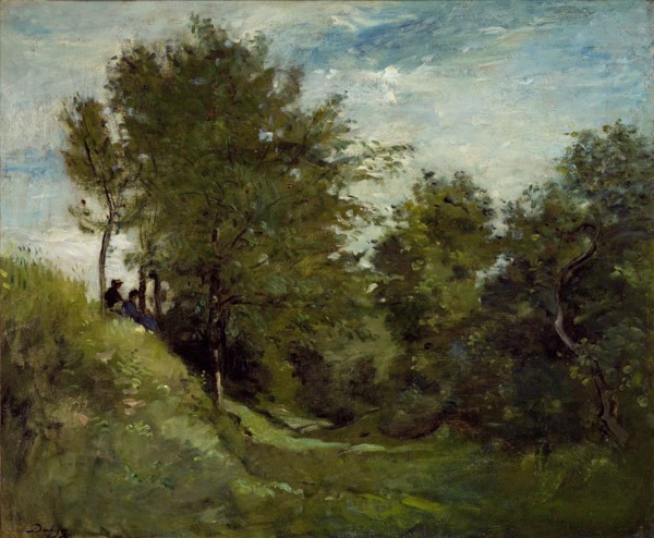 Landscape with Figures seated on a Bank, late 1870s. Artist: Charles Francois Daubigny.