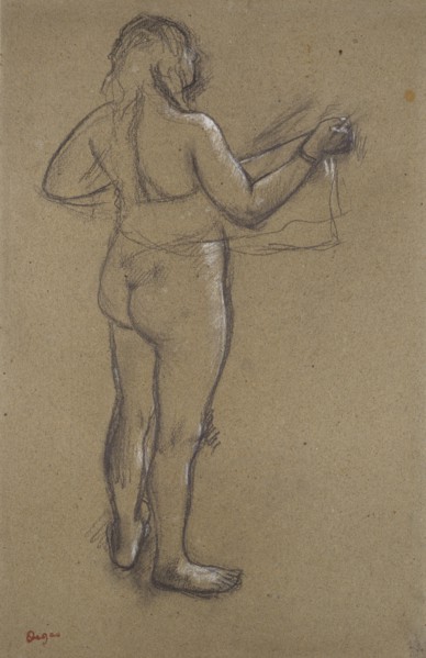 Nude Woman drying herself with a Towel, seen from behind, late 19th century. Artist: Edgar Degas.
