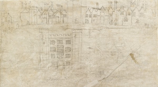 Buildings along the South front of Oatlands Palace, c1550s. Artist: Anthonis van den Wyngaerde.