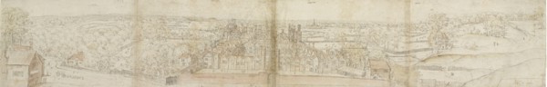 Oatlands Palace from the South, 1559. Verso: Richmond Palace and Roofs of Oatlands, 1559. Artist: Anthonis van den Wyngaerde.