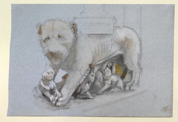 Sketch of Lioness and Cubs from Nicola Pisano's Siena Pulpit, June 1870. Artist: John Ruskin.
