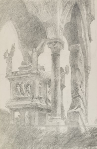 Study of the Tomb of Mastino II della Scala at Verona, c1869.   Artist: John Ruskin.