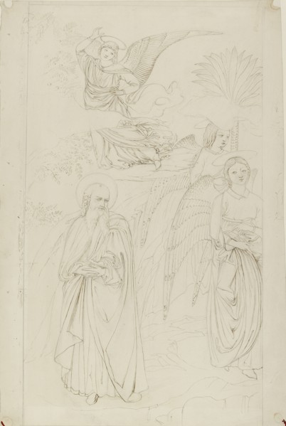 Drawing of Abraham parting from the Angels from Benozzo Gozzoli, 1845. Artist: John Ruskin.