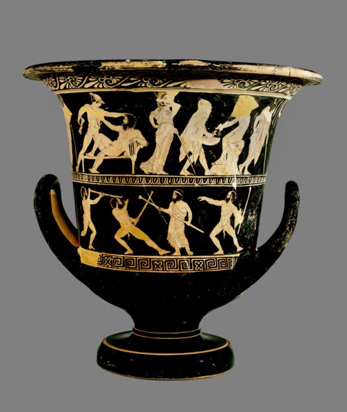 Attic red-figure calyx-crater with two superimposed image friezes, 425BC. Artist: Dinos Painter.