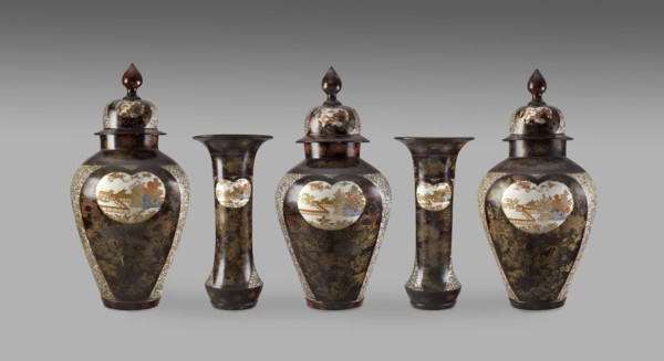 Lidded jar with panels depicting temple buildings among trees, 1701-1720. Artist: Unknown.