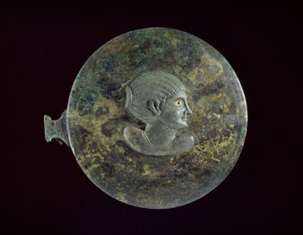 Cast bronze mirror-cover with bust of a woman in relief, 1st century BC - 1st century AD. Artist: Unknown.