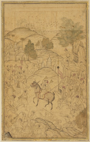 Crowd scene with mounted figure, 16th century. Artist: Unknown.