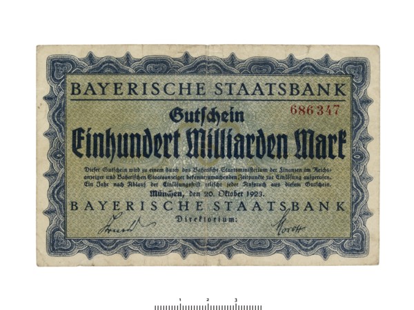 German banknote (Bavaria), 1923. Artist: Unknown.
